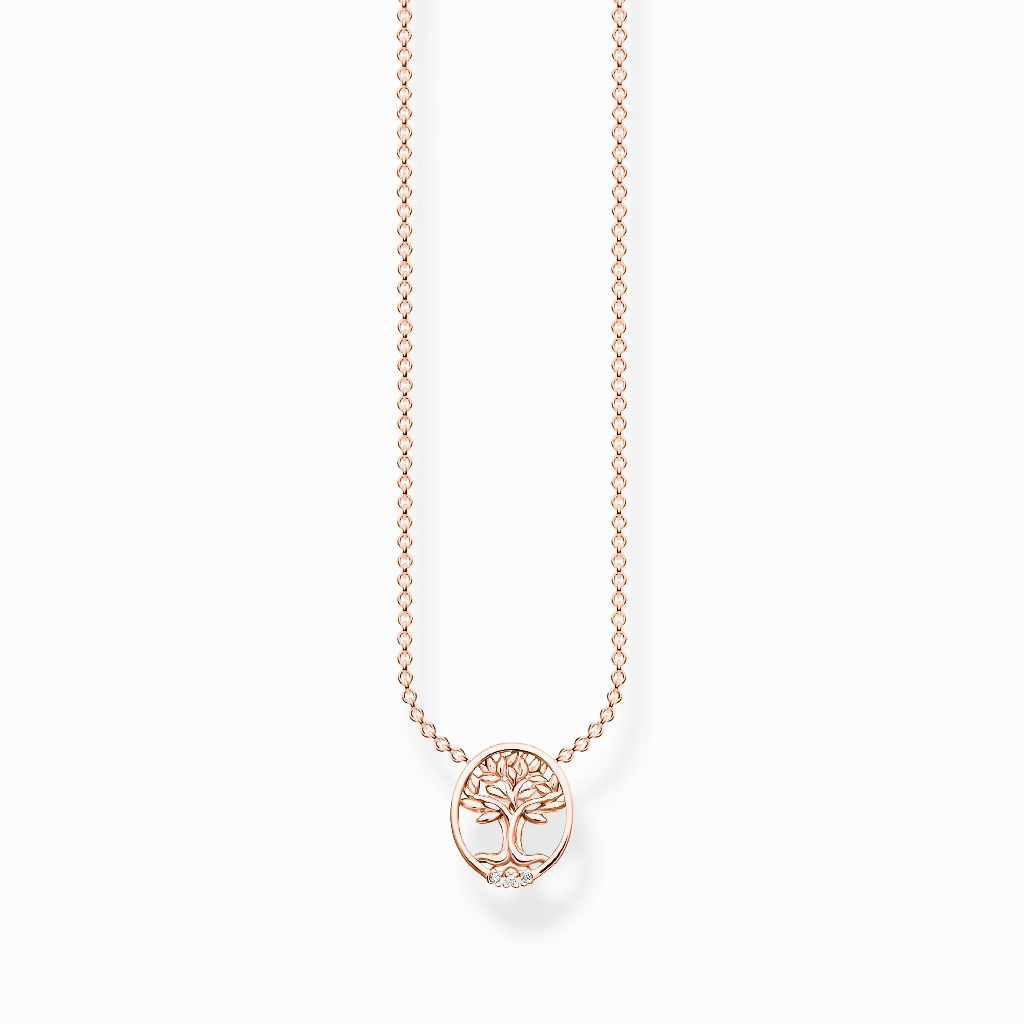 Collier arbre de vie, argent finition or rose 18 carats, zircons incolores