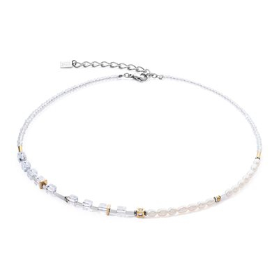 Collier acier inoxydable 2 tons (blanc/jaune), perles d'eau douce, verre, cristaux - 1126-10-1400 - Coeur De Lion