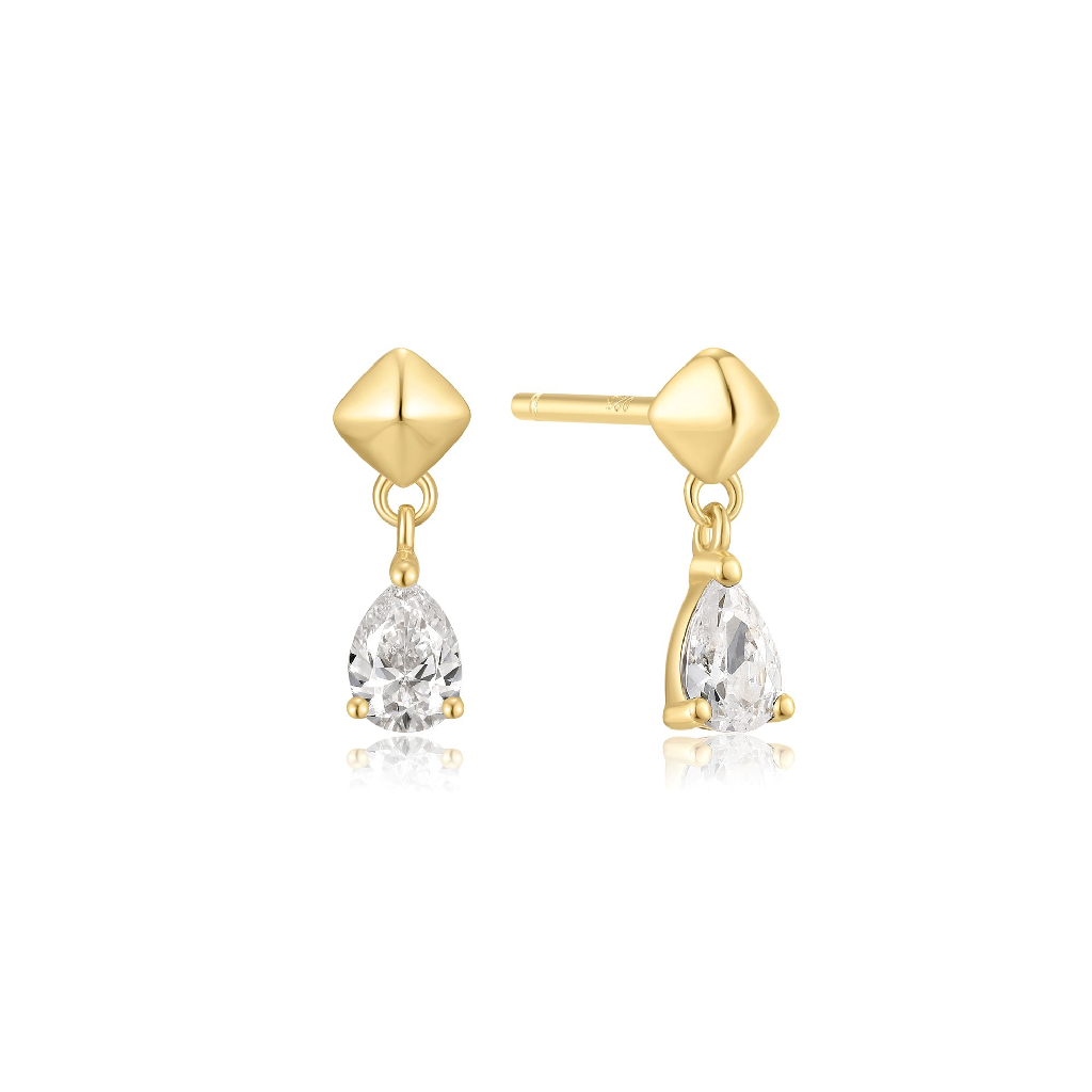 Boucles d'oreilles fixes argent doré, zircons incolores - E067-04G - Ania Haie