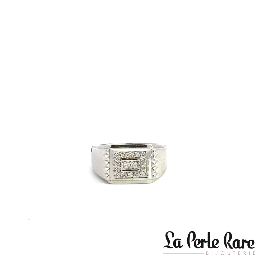 Bague chevalière homme or blanc 14k avec diamants 0,34 ct - M13R2301V0914 - Exclusivités