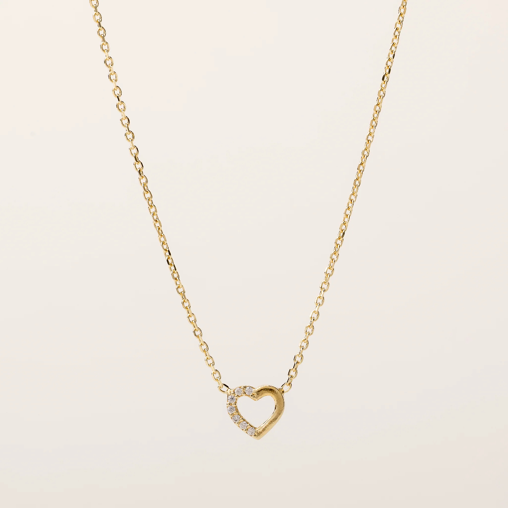 Collier Shiny Heart, argent plaqué or 14 carats, zircons incolores