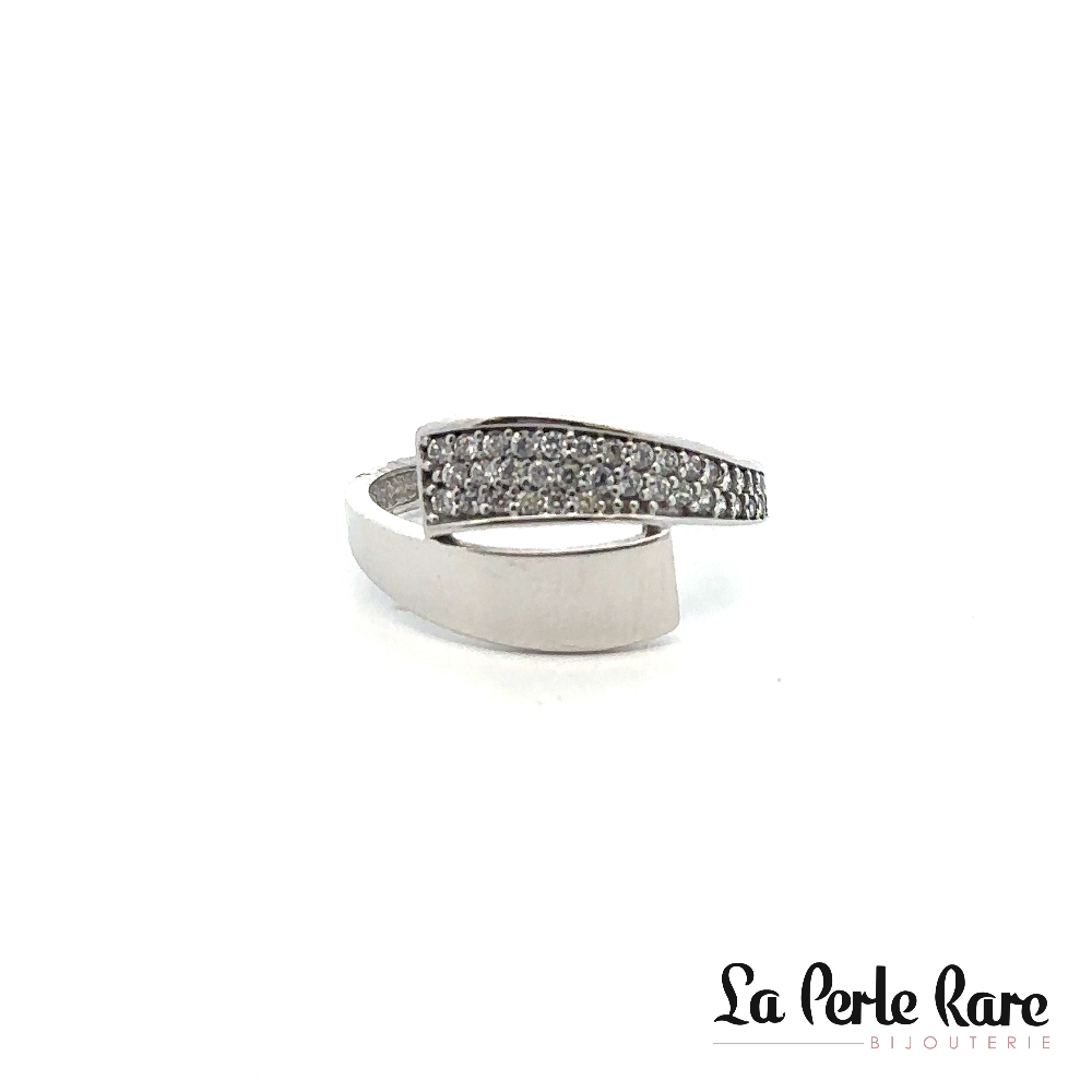 Bague or blanc 10 carats, zircons incolores - AYZ-156-B - Exclusivités