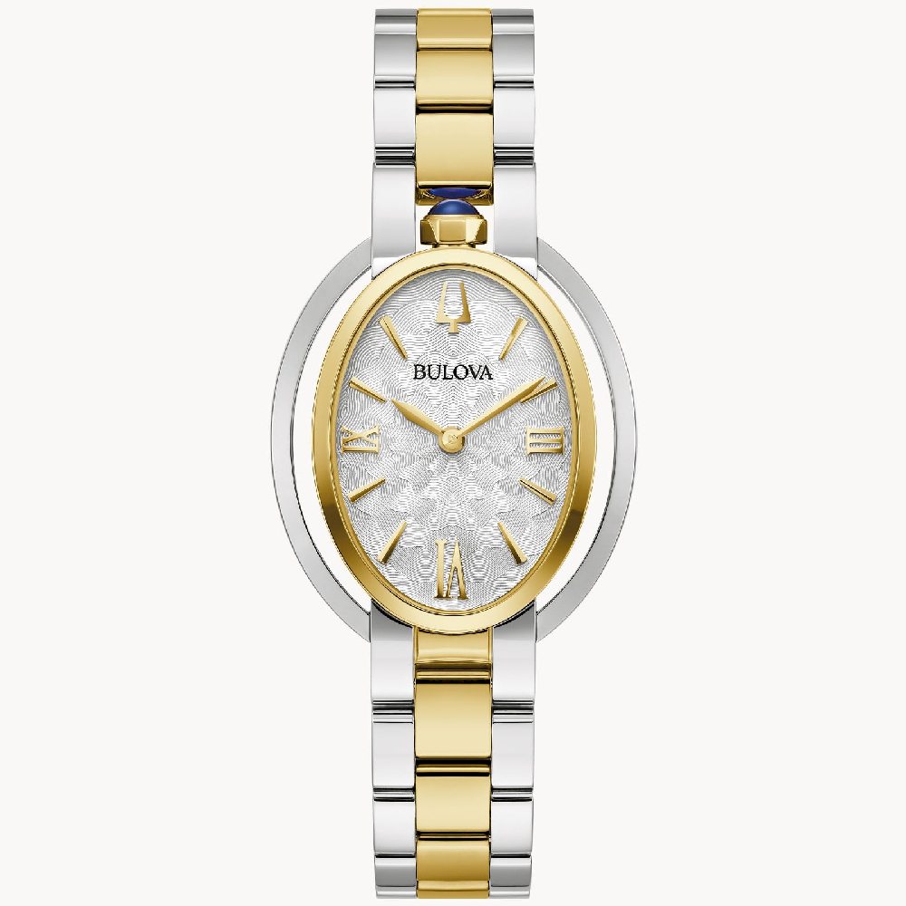 Montre ovale, acier inoxydable 2 tons (blanc/jaune), fond blanc - 98L320 - Bulova