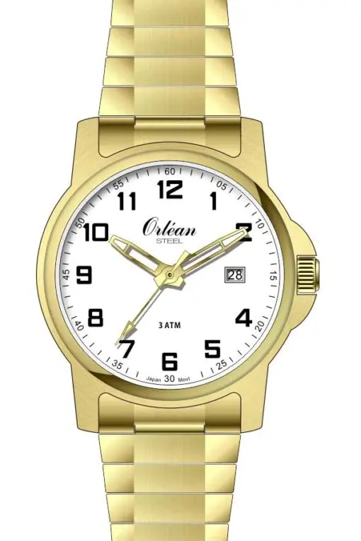 Montre extensible acier doré, fond blanc
