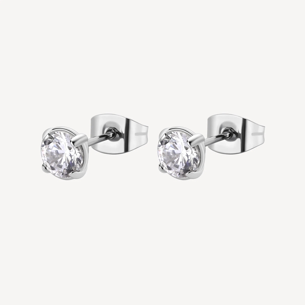 Boucles d'oreilles fixes Desideri, acier inoxydable, zircons incolores