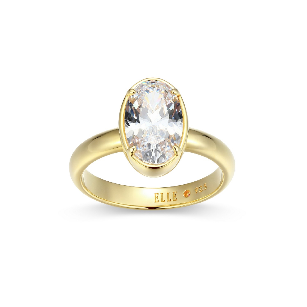 Bague argent doré, zircon incolore