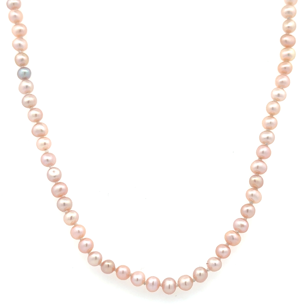 Collier perles rosées, fermoir argent