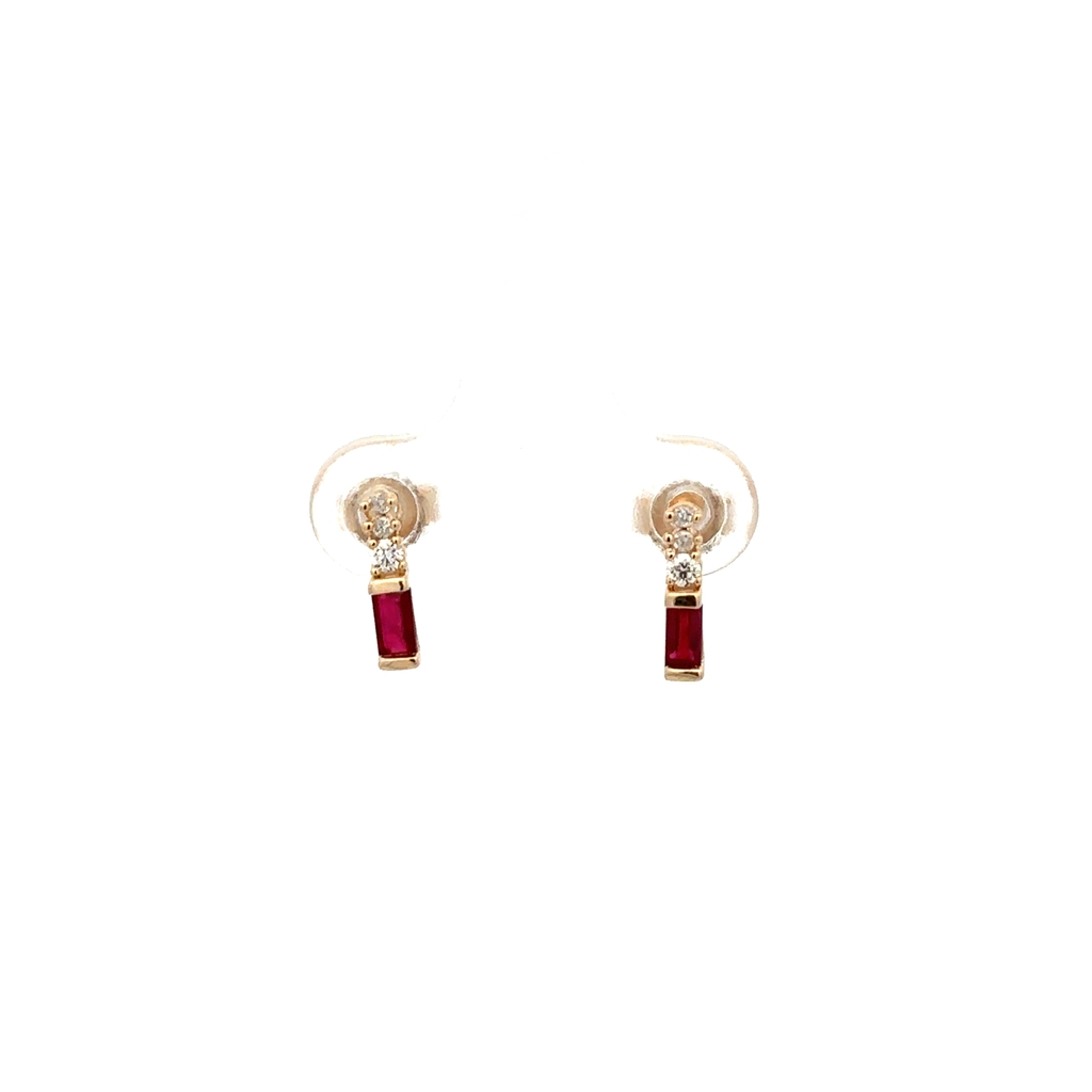 Boucles d'oreilles fixes or jaune 10 carats, rubis, 5 points de diamant total, certificat - FIG2918E-R - Beverly Hills