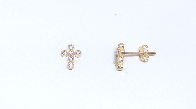 Boucles d'oreilles fixes croix, or jaune 10 carats, zircons incolores - ERT-147-J - Exclusivités