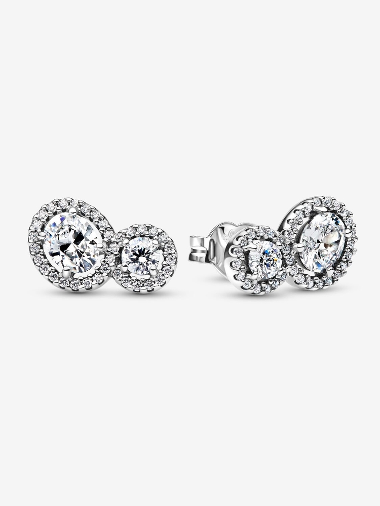 Boucles d'oreilles fixes halo enveloppant, argent, zircons incolores - 293774C01 - Pandora