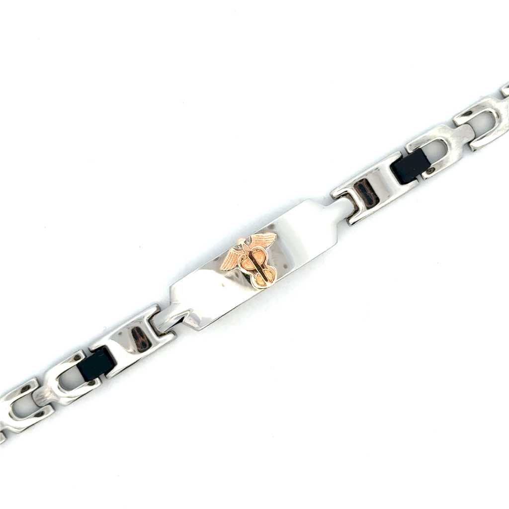 Bracelet médical, acier inoxydable 2 tons (blanc/jaune)