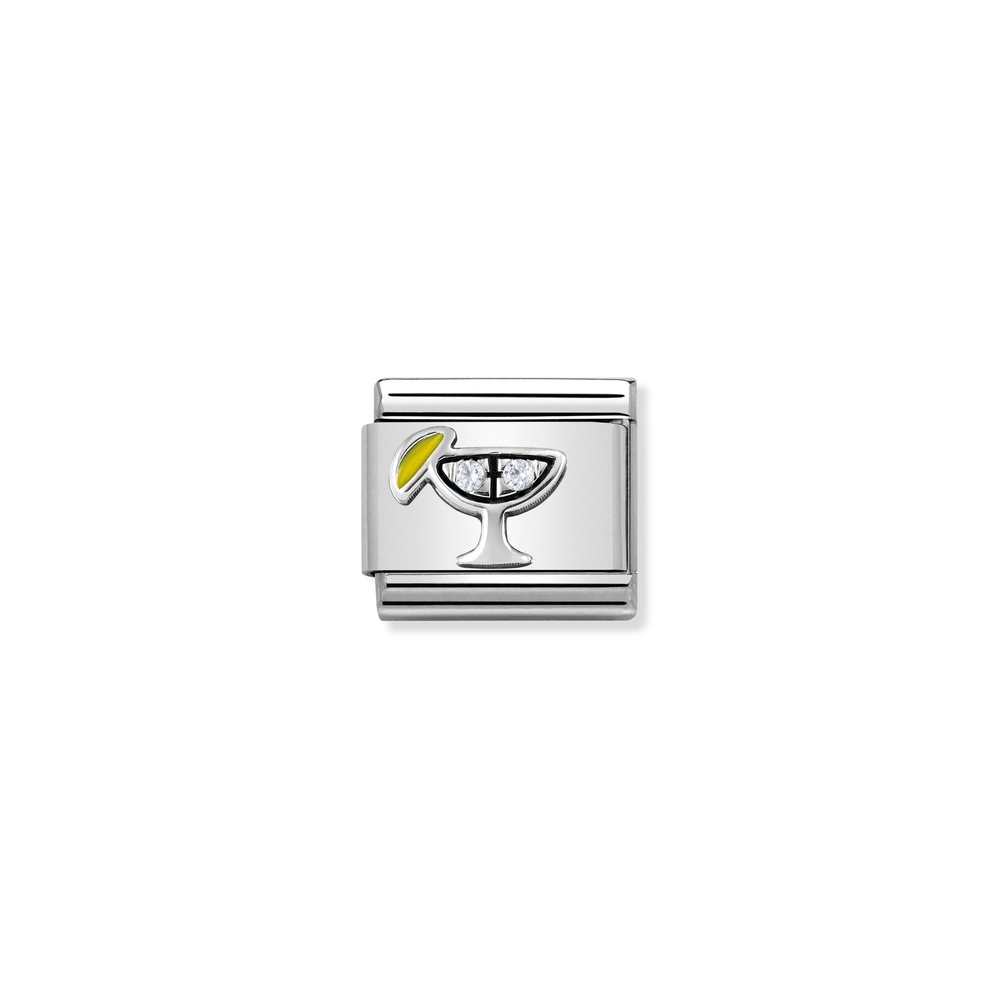 Maille classique cocktail, acier inoyxdable, argent, zircons, émail jaune - 33030430 - NOMINATION