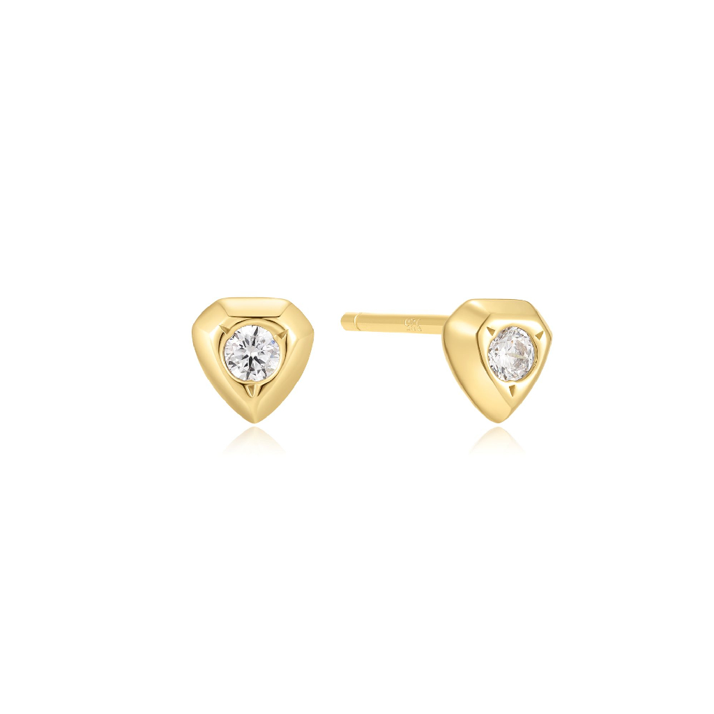 Boucles d'oreilles fixes argent doré, zircons incolores - E067-03G - Ania Haie