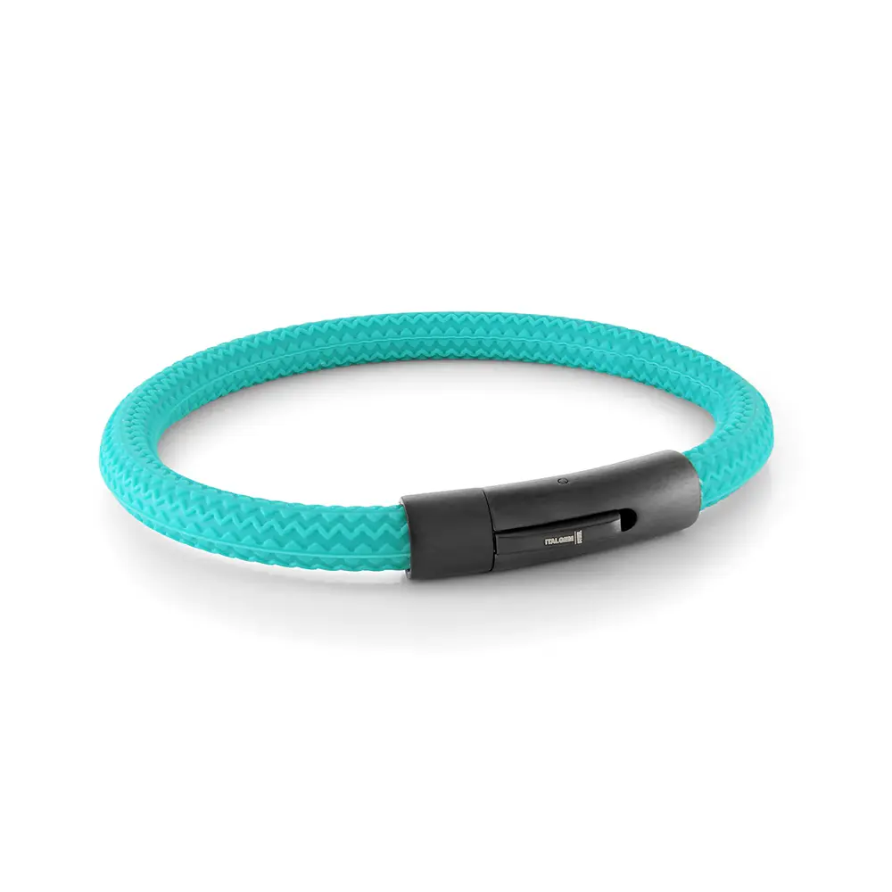 Bracelet acier noir, silicone turquoise - SBR17-7.5 - Italgem Steel