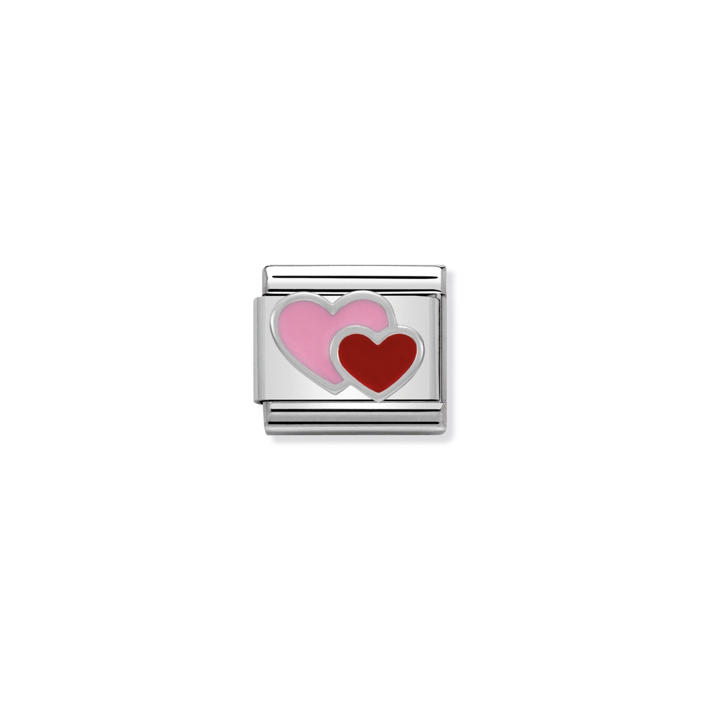 Maille classique coeurs, acier inoxydable, argent, émail rose et rouge - 33020216 - NOMINATION