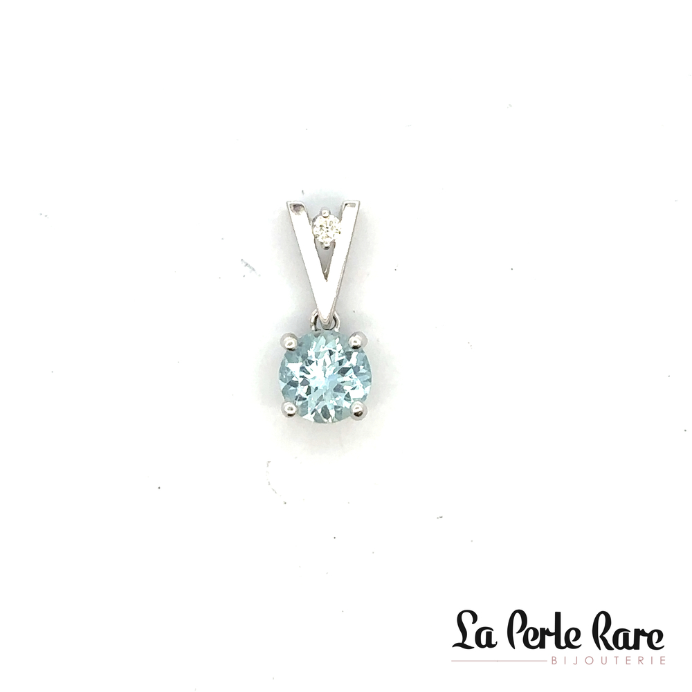 Pendentif or blanc aquamarine 5 pts dia - STP104Q - Exclusivités