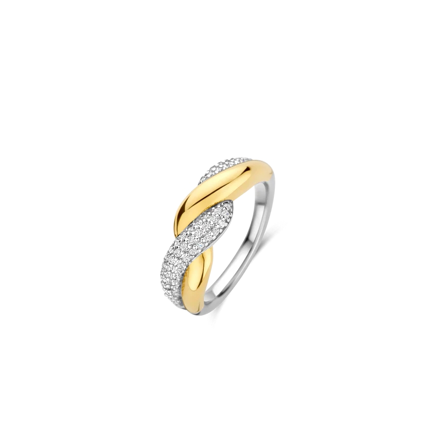 Bague argent 2 tons (blanc et jaune), zircons incolores - 12370ZY-54 - Ti Sento