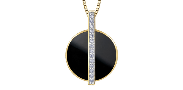 Pendentif or jaune 10 carats, onyx, 7 points de diamant total - DD8277YON - Corona