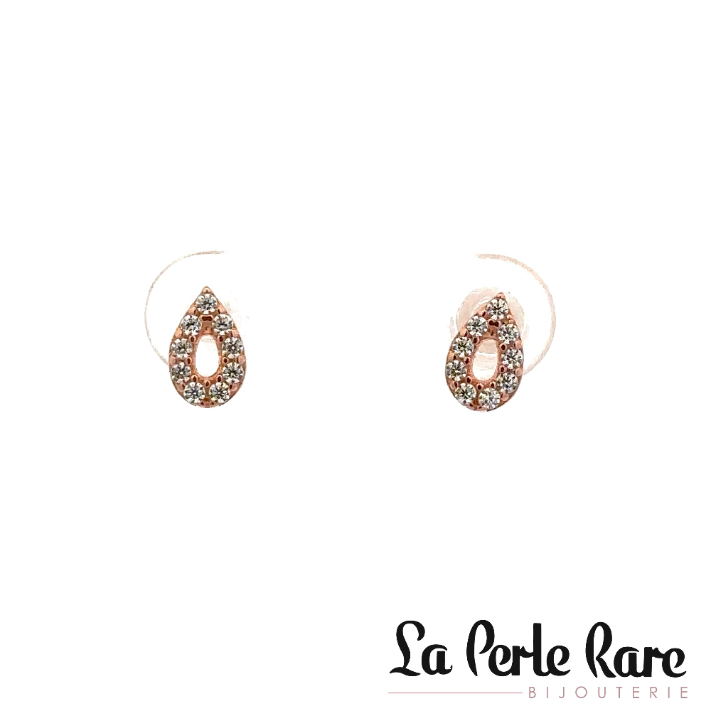 Boucles d'oreilles fixes gouttes, or rose 10 carats, zircons incolores - EKP-1084-R - Exclusivités