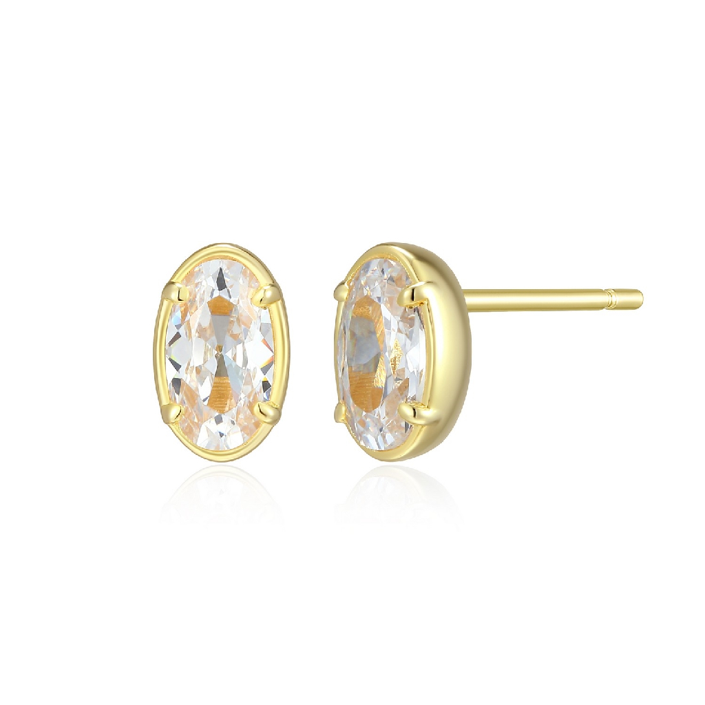 Boucles d'oreilles fixes argent finition or jaune, zircons incolores