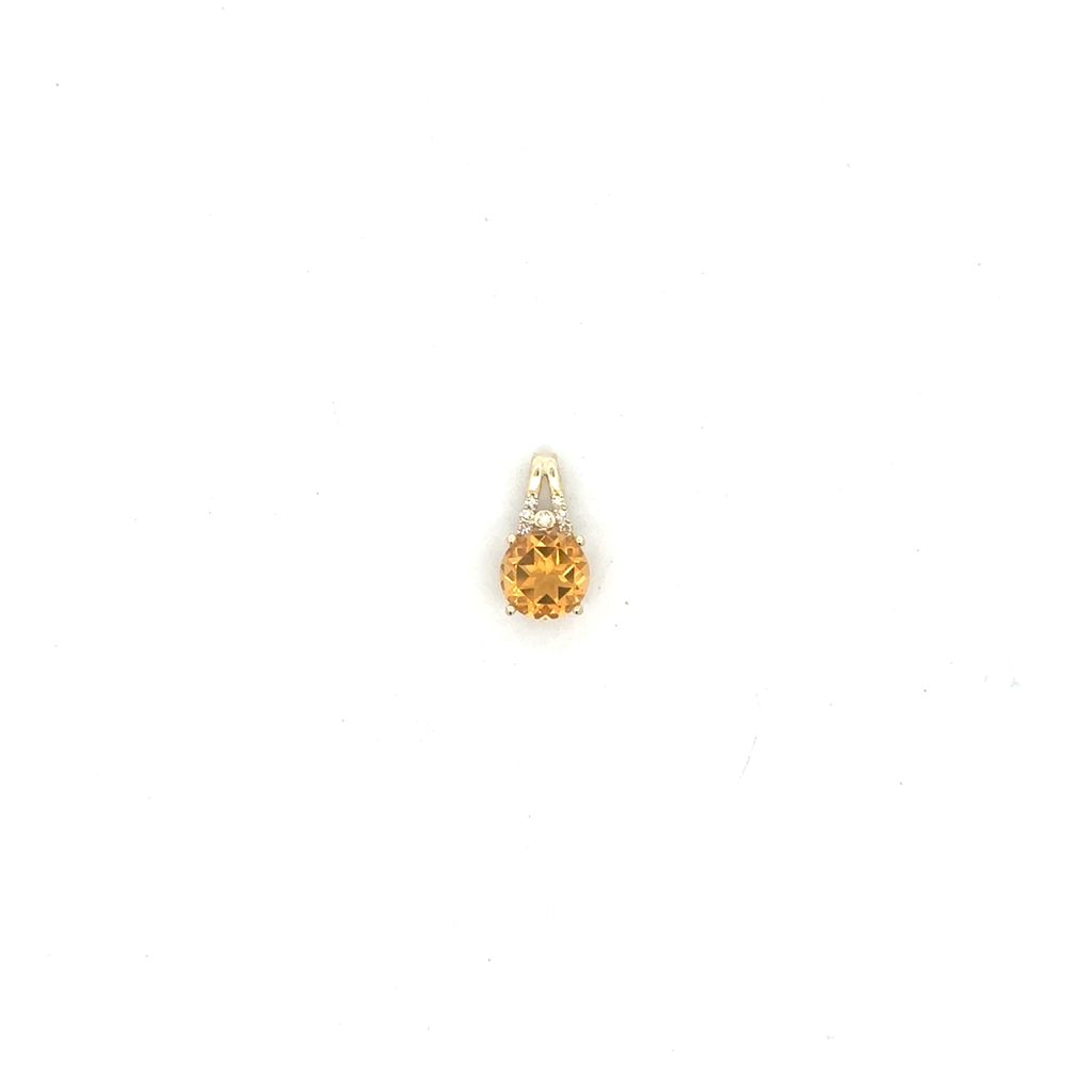 Pendentif or jaune 10 carats, citrine, 5 points de diamant total
