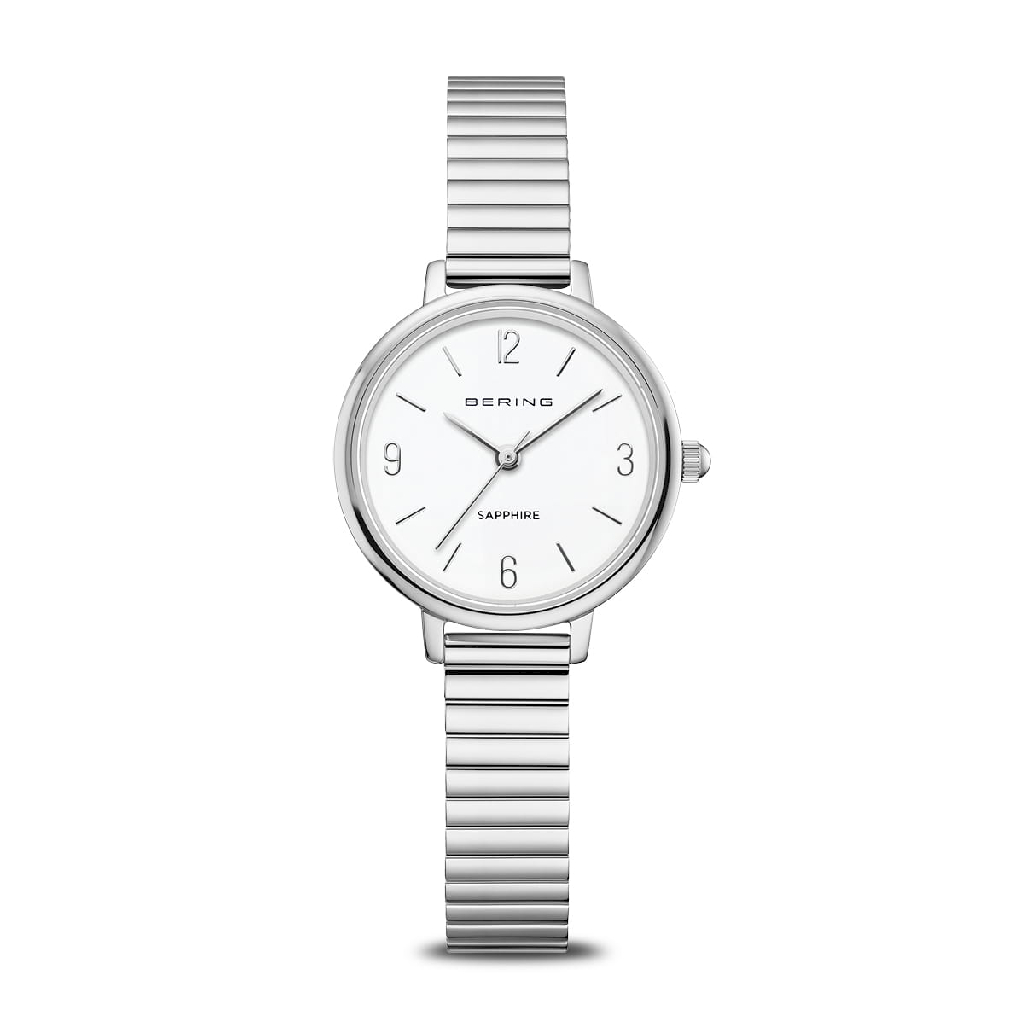 Montre extensible, acier inoxydable, fond blanc