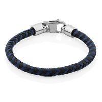 Bracelet cuir noir/bleu, acier Bracelet cuir noir/bleu, acier