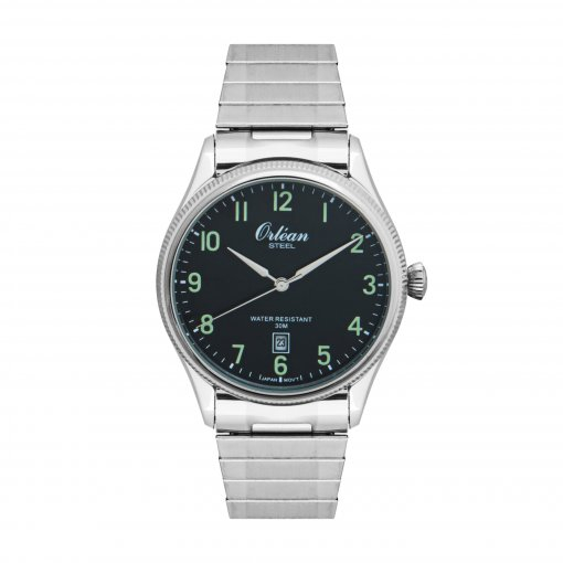 Montre extensible, acier inoxydable, fond noir - ME3532 - Orlean