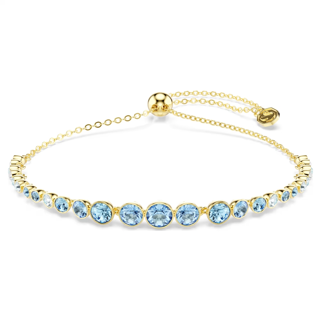 Bracelet ajustable Imber, gold tone metal, blue crystals