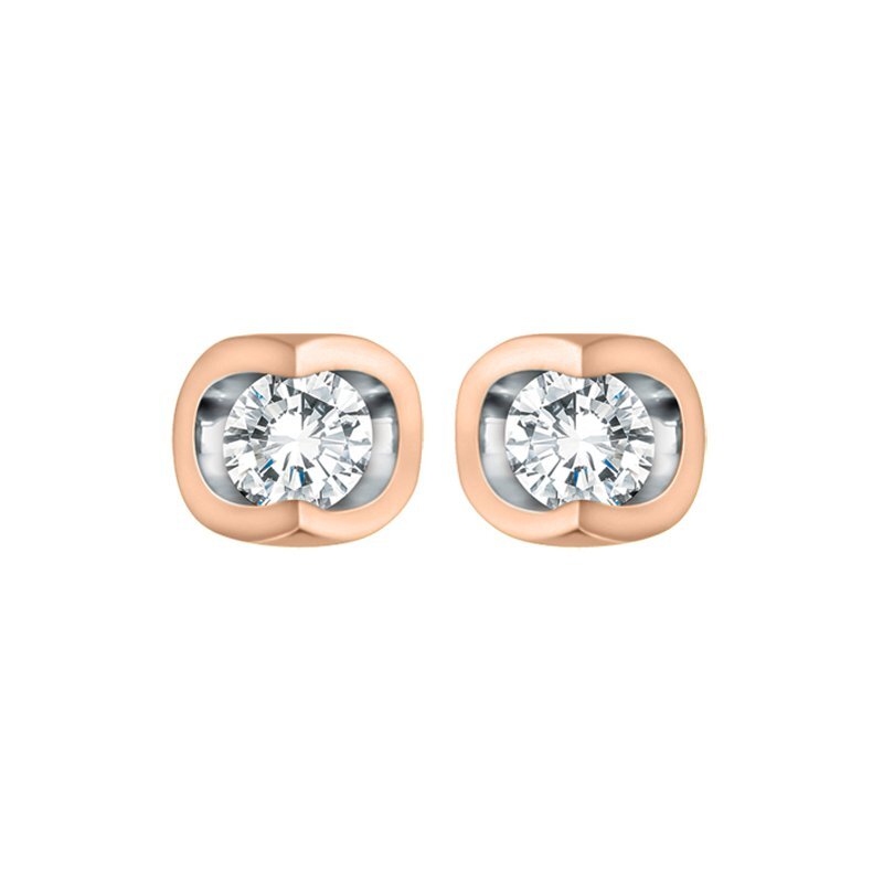 Boucles d'oreilles fixes or rose 10 carats, 6 points de diamants total