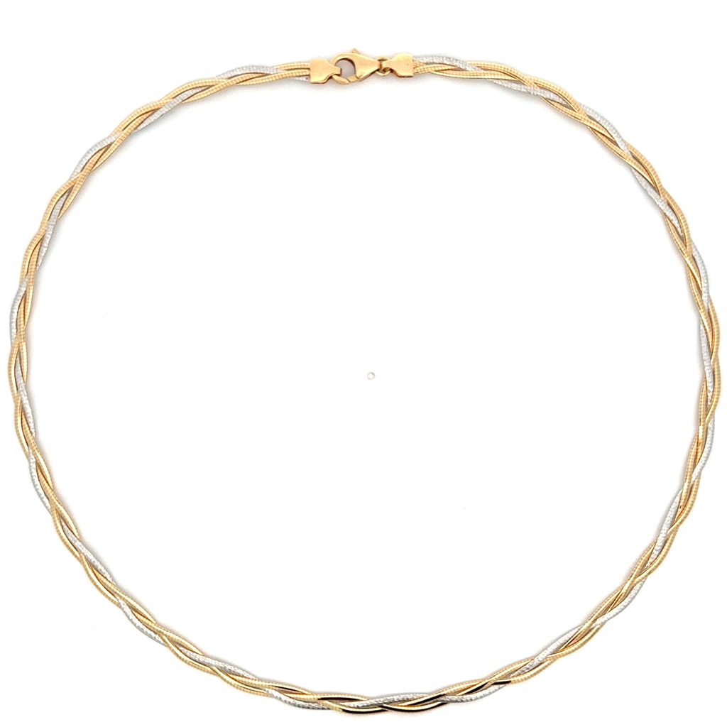 Collier tressée, or 2 tons (jaune et blanc) 14 carats