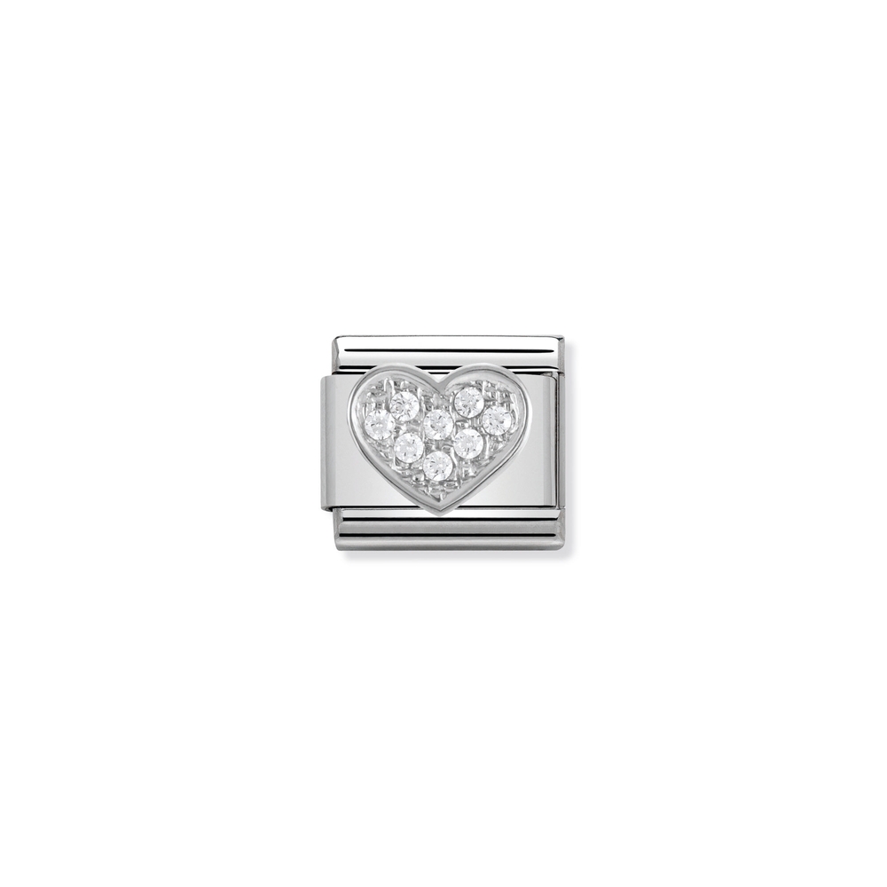 Maille classique coeur, acier inoxydable, argent, zircons incolores - 33030401 - NOMINATION