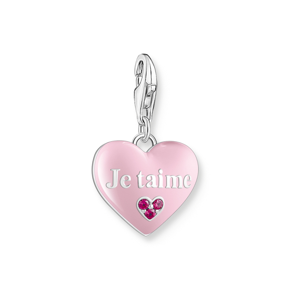 Charm coeur, Je t'aime, argent, émail rose, zircons rouges - 2073-042-9 - Thomas Sabo