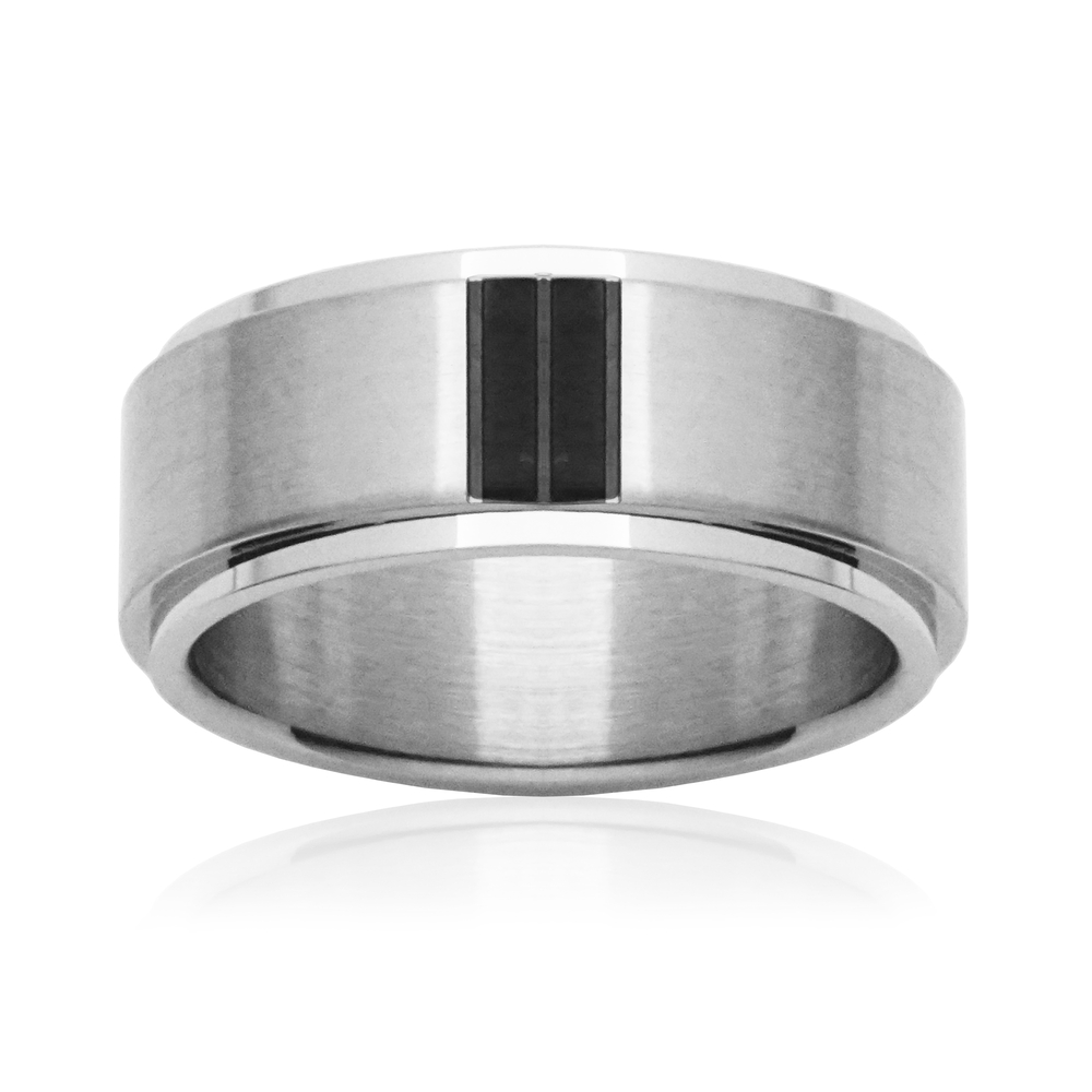 Bague acier 2 tons (blanc/noir) Bague acier 2 tons (blanc/noir)