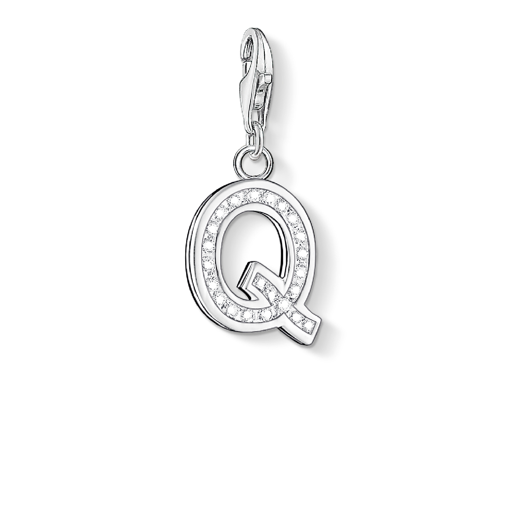 Charm lettre Q, argent, zircons incolores