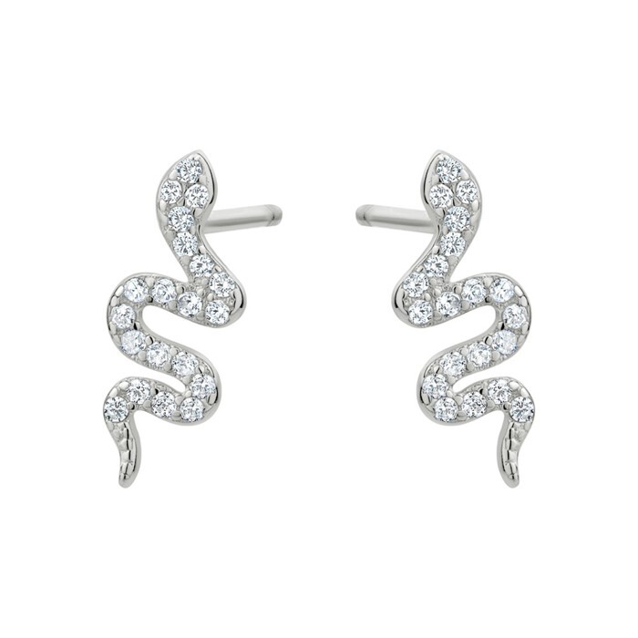 Boucles d'oreilles fixes serpents, argent, zircons incolores - E1198 - Création Gl