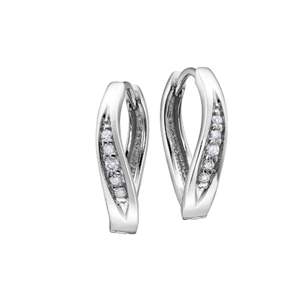 Boucles d’oreilles anneaux en or blanc 10K avec 6 points de diamants - DX613W06 - Corona