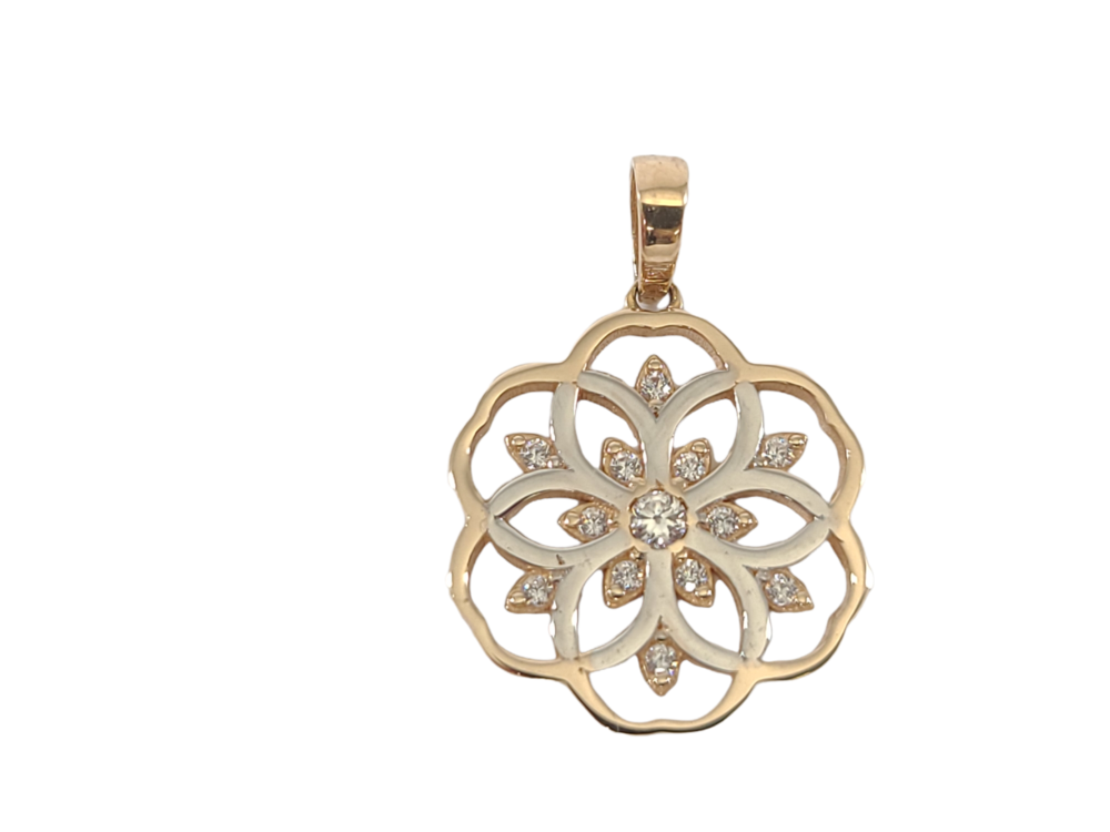 Pendentif fleur, or 2 tons (rose/blanc) 10 carats, zircons incolores - POZ-1206-2TR - Exclusivités