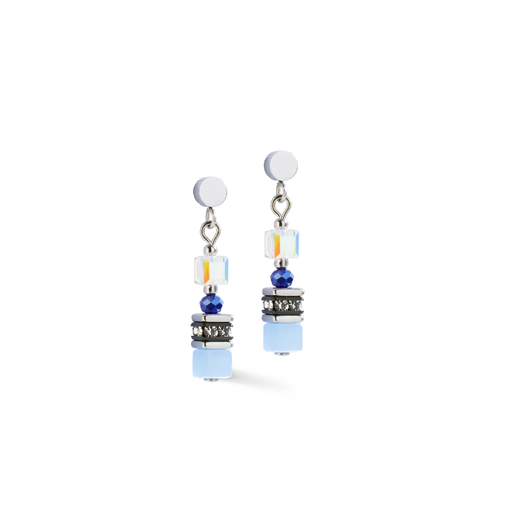 Dangle earrings mini Cubes, stainless steel, glass, crystals