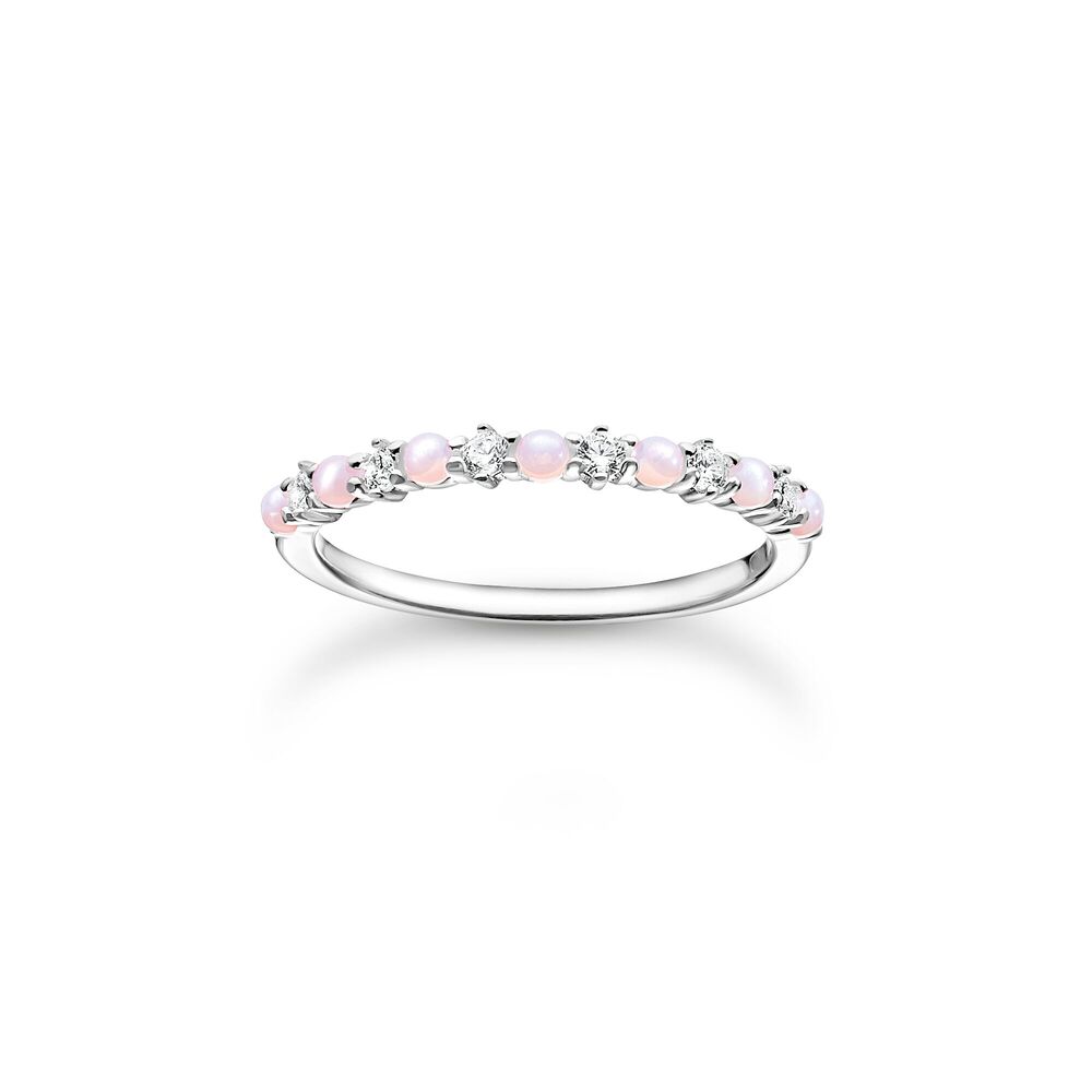 Bague argent, rose, pierres blanches Bague argent, rose, pierres blanches