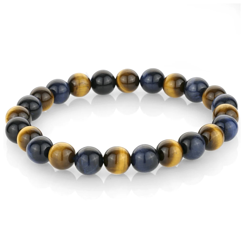 Bracelet extensible, oeil-de-tigre jaune et bleu 8 millimètres - BB-126-M - Italgem Steel