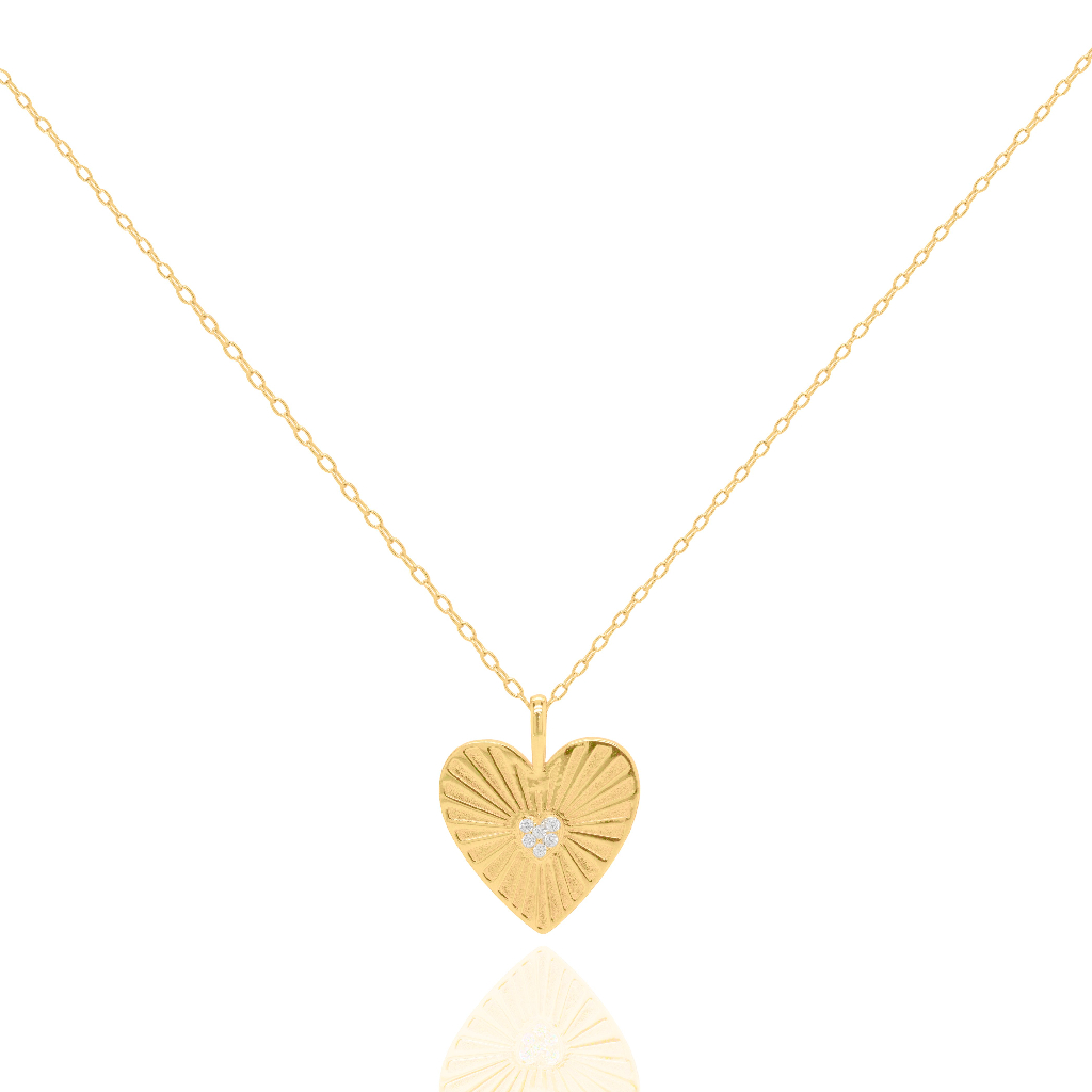 Pendentif coeur, argent finition or jaune, zircons incolores - N-1588 - Exclusivités