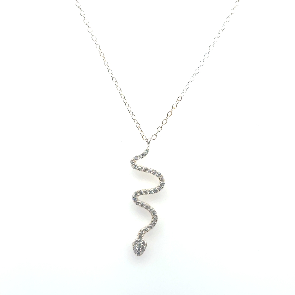 Pendentif serpent, argent, zircons incolores