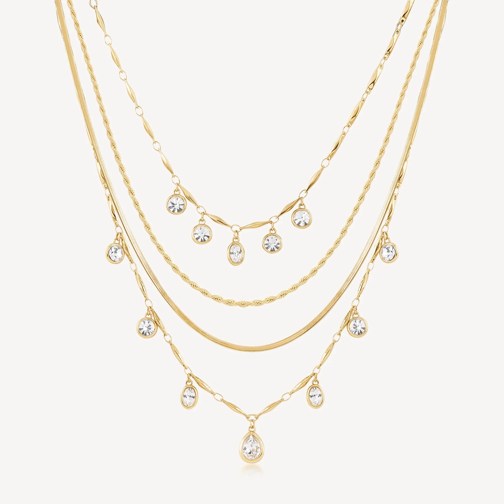 Collier multichaînes Symphonia, acier inoxydable doré, zircons incolores