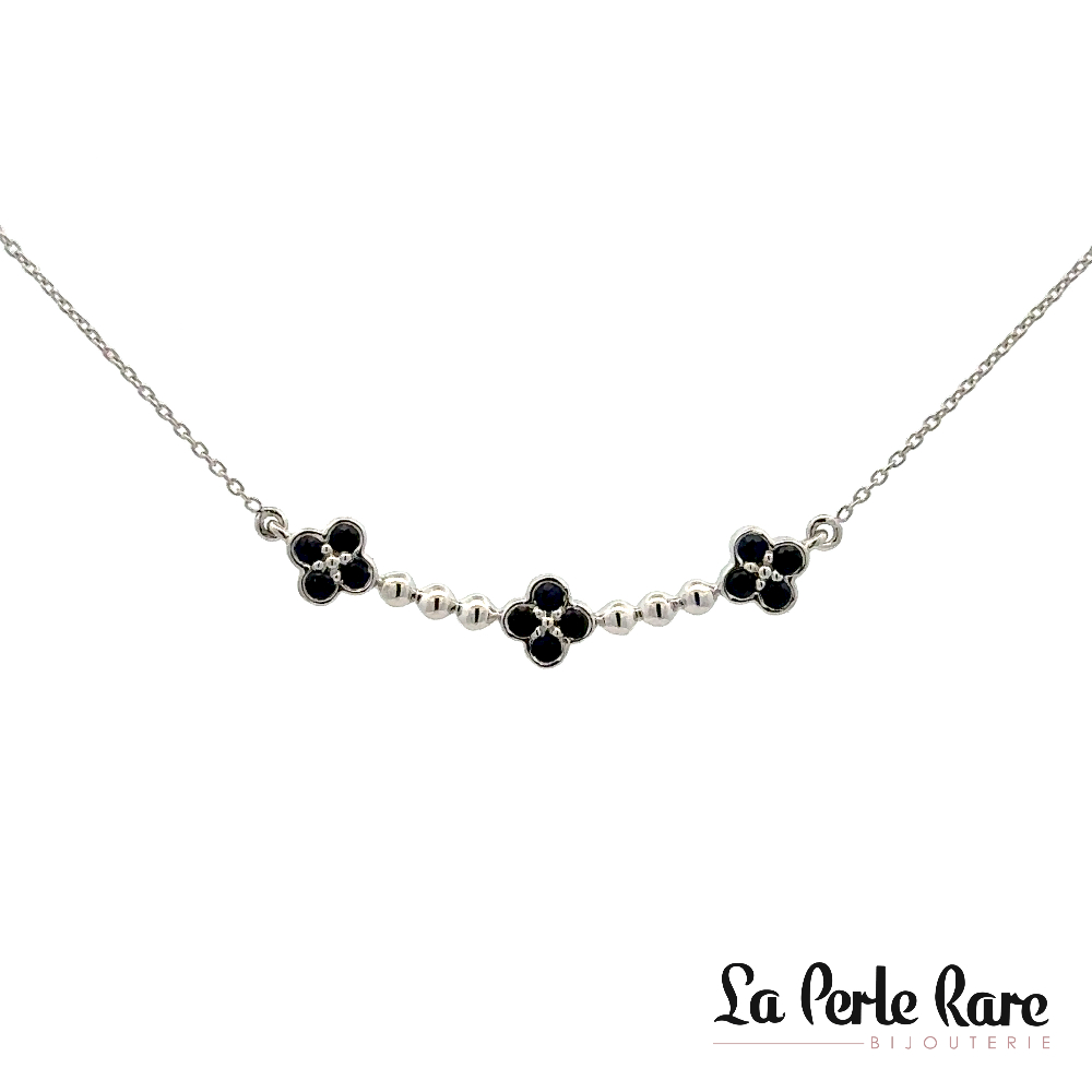 Collier or blanc 10 carats, 25 points de saphirs total - LPR-2550 - Exclusivités