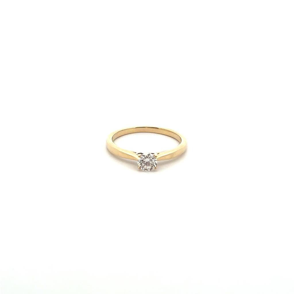 Bague solitaire or 2 tons (jaune et blanc) 14 carats, diamant de 38 points, certificat - 10078WG-38-18 - Corona