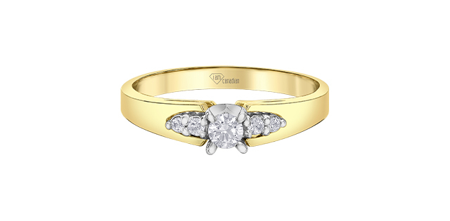 Bague or 2 tons (jaune/blanc) 10 carats, 13 points de diamants canadien total, certificat - AM597YW13 - Corona