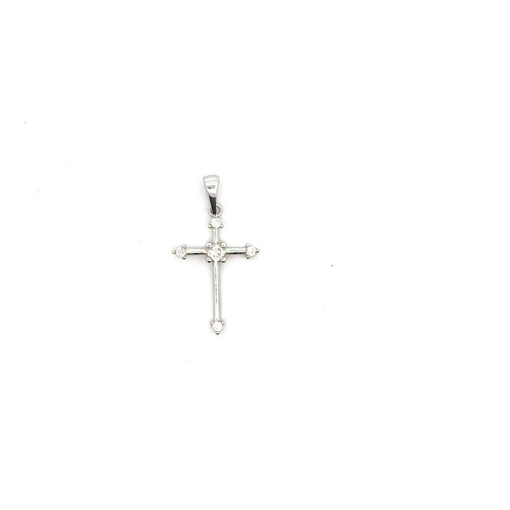 Pendentif croix, or blanc 10 carats, zircons incolores - PEM-571-B - Exclusivités