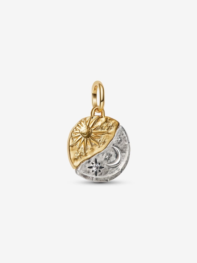Bille soleil et lune, métal unique plaqué d'or 14 carats, argent, zircon incolore - 763977C01 - Pandora