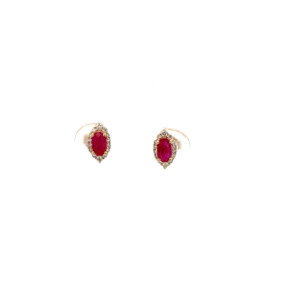Boucles d'oreilles fixes or jaune 10 carats, rubis, 14.5 points de diamant total - G3508E-R - Beverly Hills